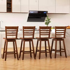 Costway Set di 4 Sgabelli da Bar Girevoli con Schienale Vuoto, Altezza Bancone 62 cm, Marrone/Bianco