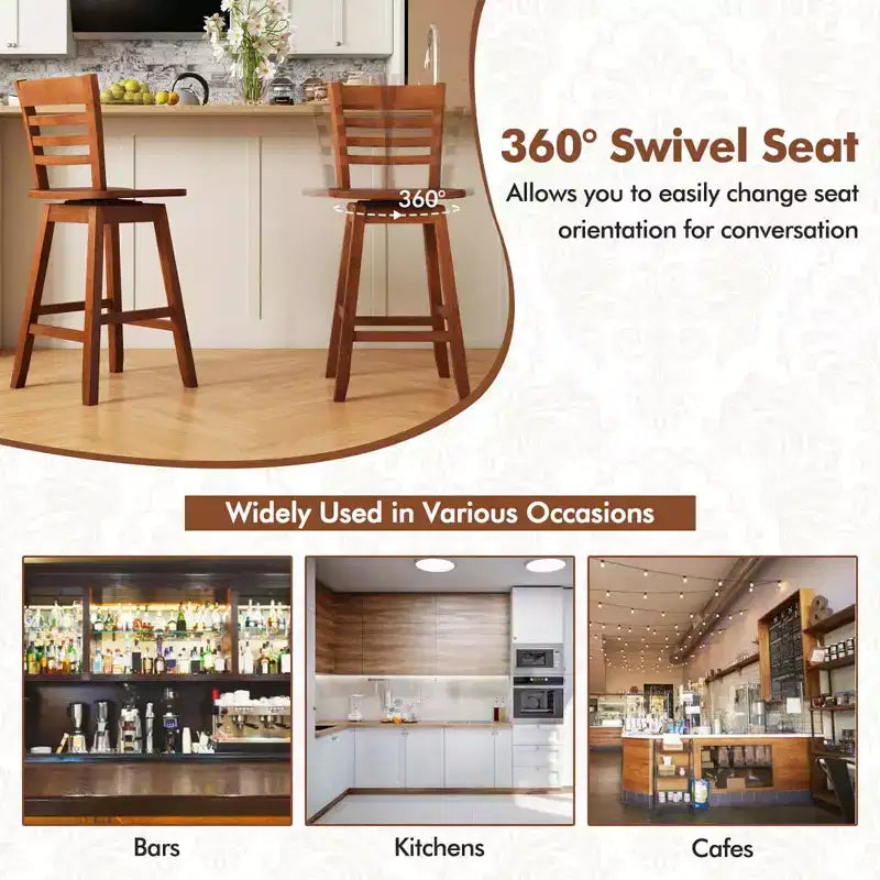 Costway Set di 4 Sgabelli da Bar Girevoli con Schienale Vuoto, Altezza Bancone 62 cm, Marrone/Bianco