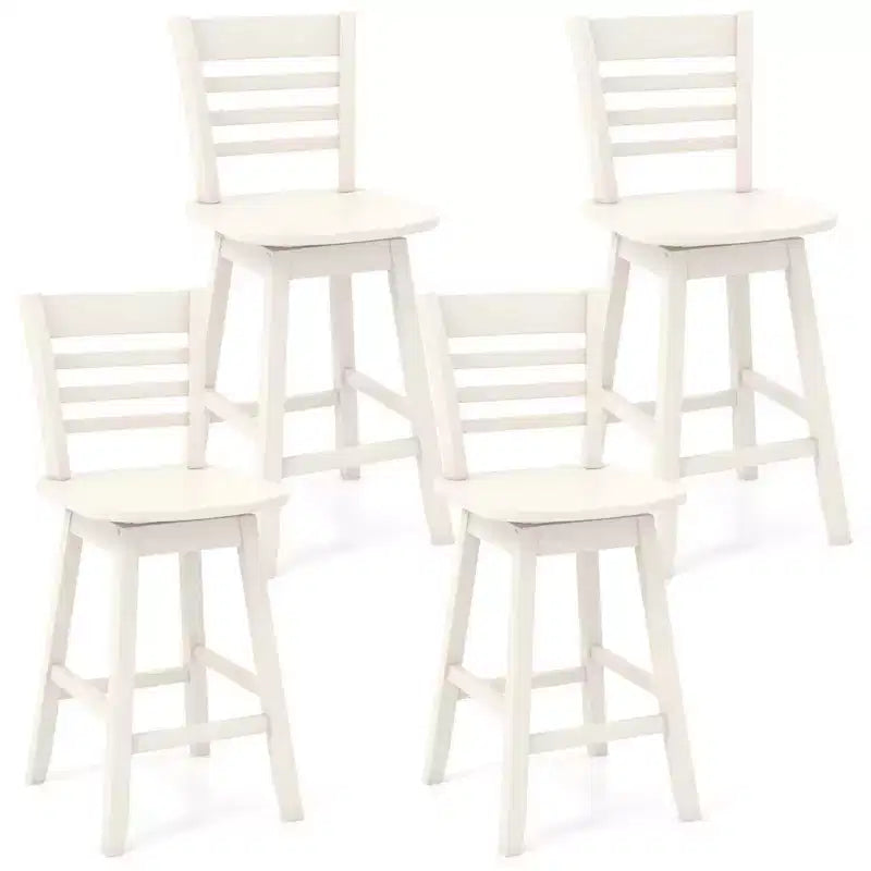 Costway Set di 4 Sgabelli da Bar Girevoli con Schienale Vuoto, Altezza Bancone 62 cm, Marrone/Bianco