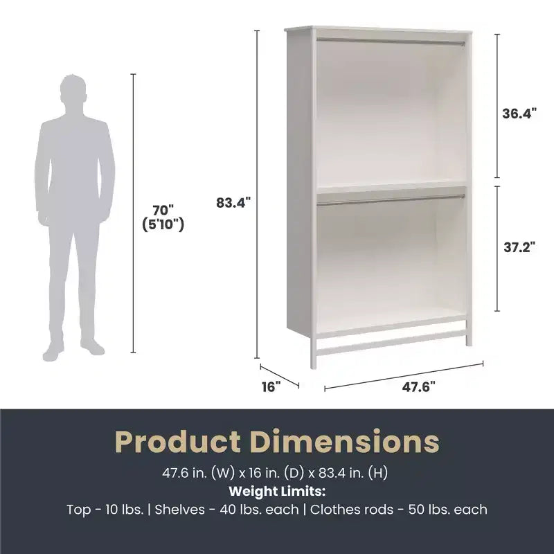 Torre guardaroba Systembuild Evolution Luxe extra large a 2 ripiani con doppia asta appendiabiti, Rovere Avorio
