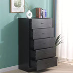 Cassettiera a 5 cassetti per camera da letto, alta, moderna, struttura in acciaio, in MDF, contenitore, nera