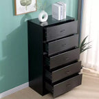 Cassettiera a 5 cassetti per camera da letto, alta, moderna, struttura in acciaio, in MDF, contenitore, nera