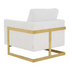 Poltrona con braccioli LeisureMod Lincoln rivestita in Bouclé con struttura in acciaio inossidabile dorato