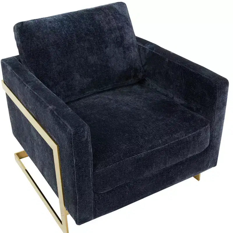 Poltrona con braccioli LeisureMod Lincoln rivestita in Bouclé con struttura in acciaio inossidabile dorato