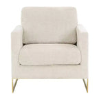 Poltrona con braccioli LeisureMod Lincoln rivestita in Bouclé con struttura in acciaio inossidabile dorato
