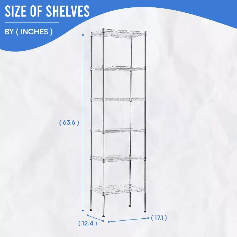Scaffale a 6 ripiani in filo metallico FDW, unità di stoccaggio resistente, scaffale in metallo, scaffali per organizzazione garage