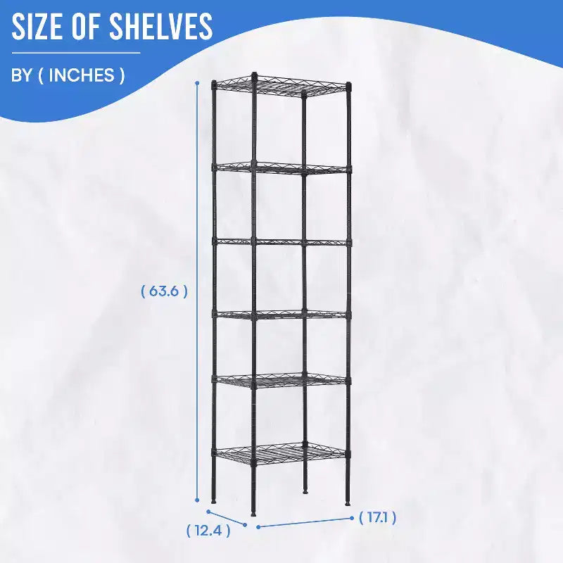 Scaffale a 6 ripiani in filo metallico FDW, unità di stoccaggio resistente, scaffale in metallo, scaffali per organizzazione garage
