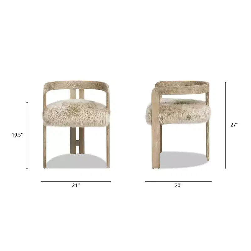 Sedia da pranzo Jennifer Taylor Home Millwick 21 con schienale basso in vera pelliccia, vera pelliccia bionda naturale