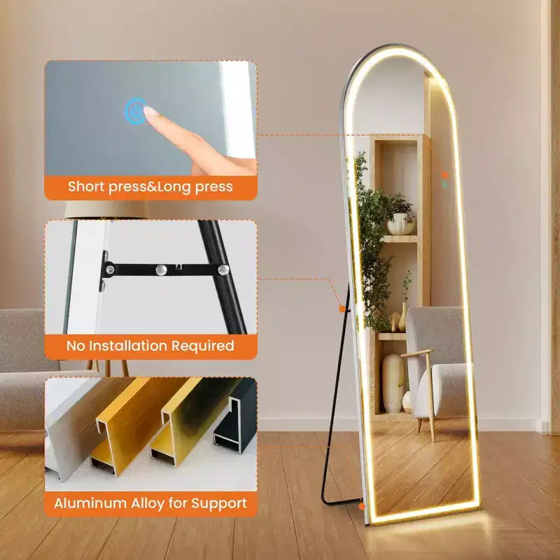 Specchio JIONJOY a figura intera ad arco senza cornice con luce LED a 3 colori