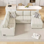 107.5W U-shaped Sectional Sofa Couch, Pull-out Sofa Bed with a Storage Chaise Lounge and Charging Devices 4S -ModernLuxe
