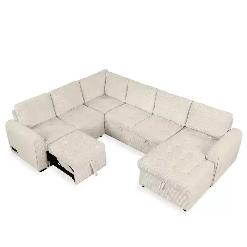 Divano componibile a forma di U da 107,5W, divano letto estraibile con chaise longue contenitore e dispositivi di ricarica 4S -ModernLuxe