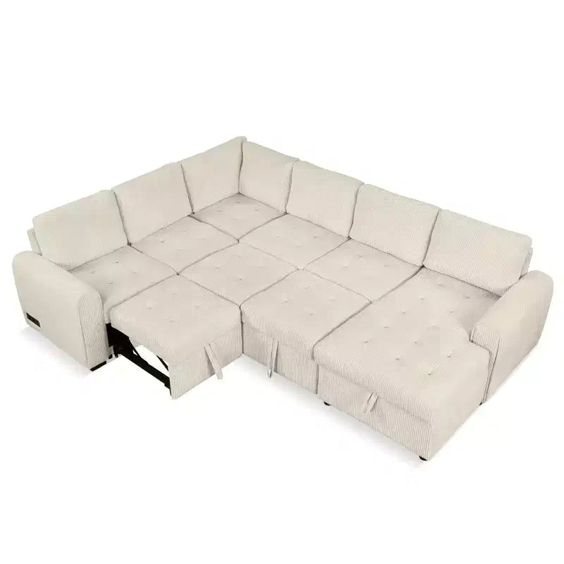 Divano componibile a forma di U da 107,5W, divano letto estraibile con chaise longue contenitore e dispositivi di ricarica 4S -ModernLuxe