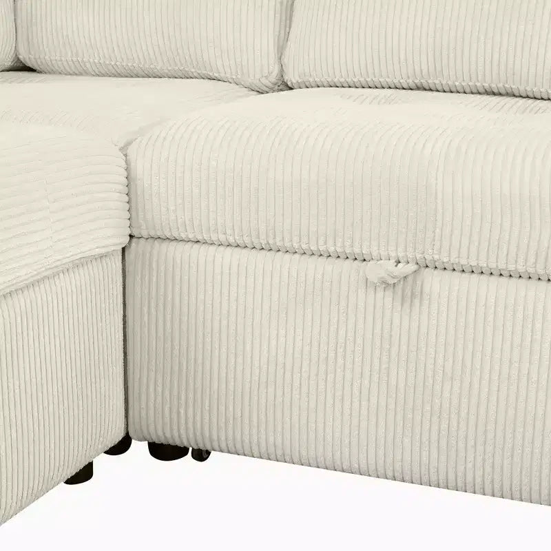 Divano componibile a forma di U da 107,5W, divano letto estraibile con chaise longue contenitore e dispositivi di ricarica 4S -ModernLuxe