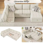 Divano componibile a forma di U da 107,5W, divano letto estraibile con chaise longue contenitore e dispositivi di ricarica 4S -ModernLuxe
