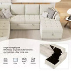Divano componibile a forma di U da 107,5W, divano letto estraibile con chaise longue contenitore e dispositivi di ricarica 4S -ModernLuxe