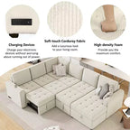 Divano componibile a forma di U da 107,5W, divano letto estraibile con chaise longue contenitore e dispositivi di ricarica 4S -ModernLuxe