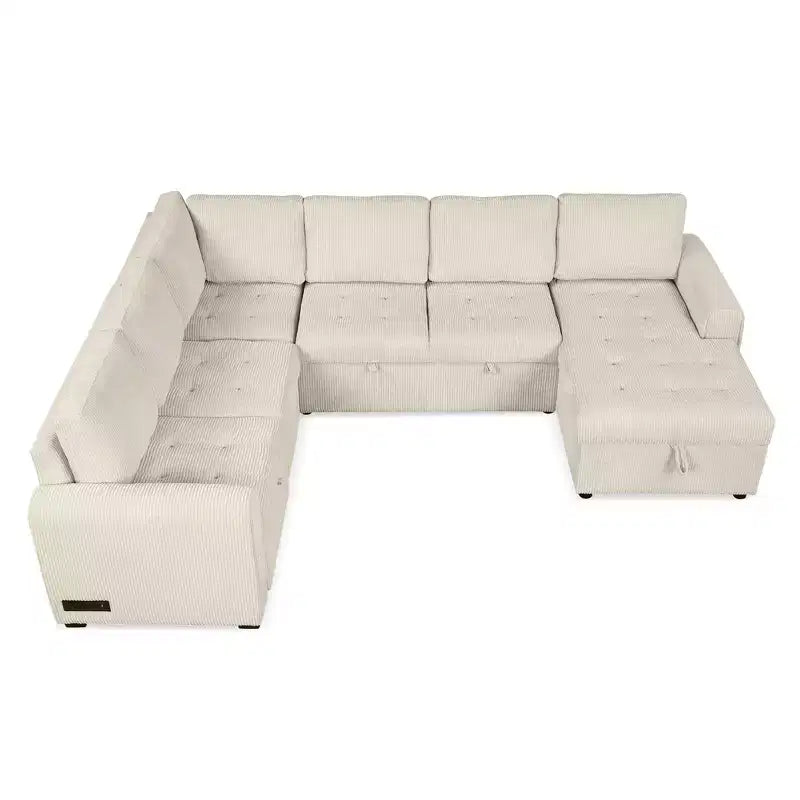 Divano componibile a forma di U da 107,5W, divano letto estraibile con chaise longue contenitore e dispositivi di ricarica 4S -ModernLuxe