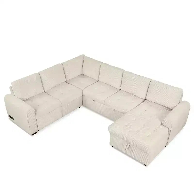 Divano componibile a forma di U da 107,5W, divano letto estraibile con chaise longue contenitore e dispositivi di ricarica 4S -ModernLuxe