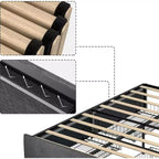 Telaio del letto a piattaforma imbottito con 4 cassetti contenitori, Telaio del letto a piattaforma con solida base in legno per materasso, Nessuna molla a cassetta necessaria