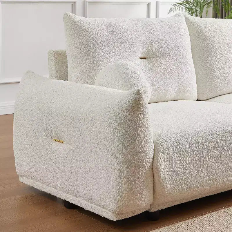 Divanetto ModernLuxe 90" L in Finta Lana di Agnello, Comodo Divano con 2 Cuscini a Sfera 4S