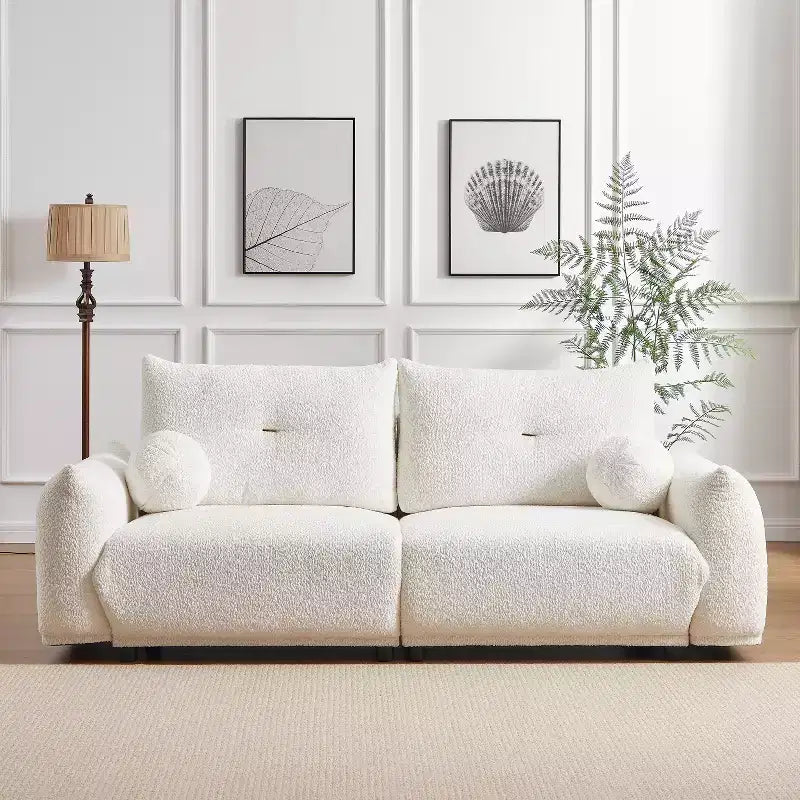 Divanetto ModernLuxe 90" L in Finta Lana di Agnello, Comodo Divano con 2 Cuscini a Sfera 4S