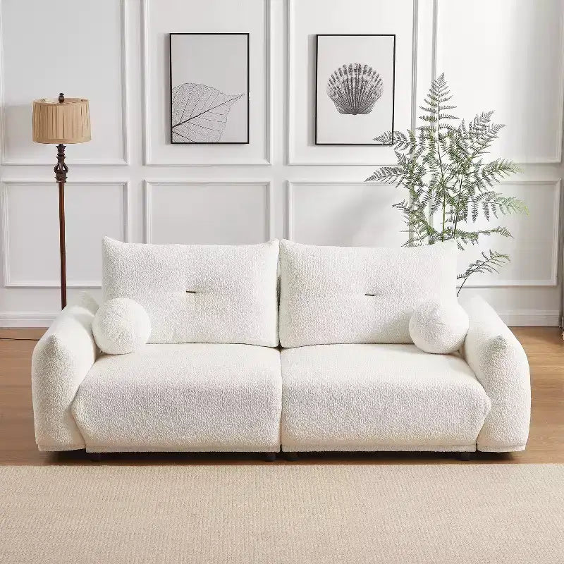 Divanetto ModernLuxe 90" L in Finta Lana di Agnello, Comodo Divano con 2 Cuscini a Sfera 4S