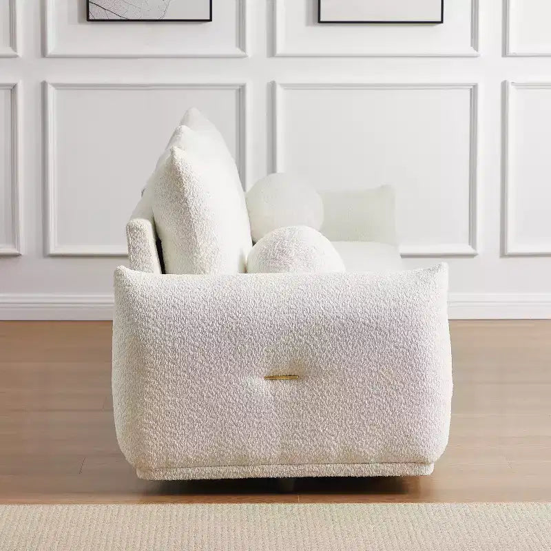 Divanetto ModernLuxe 90" L in Finta Lana di Agnello, Comodo Divano con 2 Cuscini a Sfera 4S