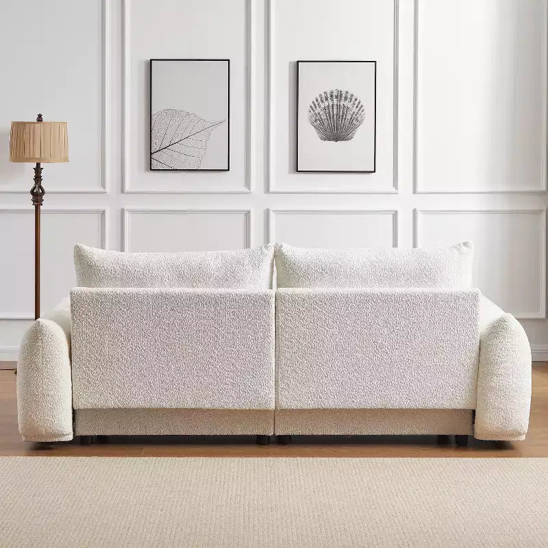 Divanetto ModernLuxe 90" L in Finta Lana di Agnello, Comodo Divano con 2 Cuscini a Sfera 4S