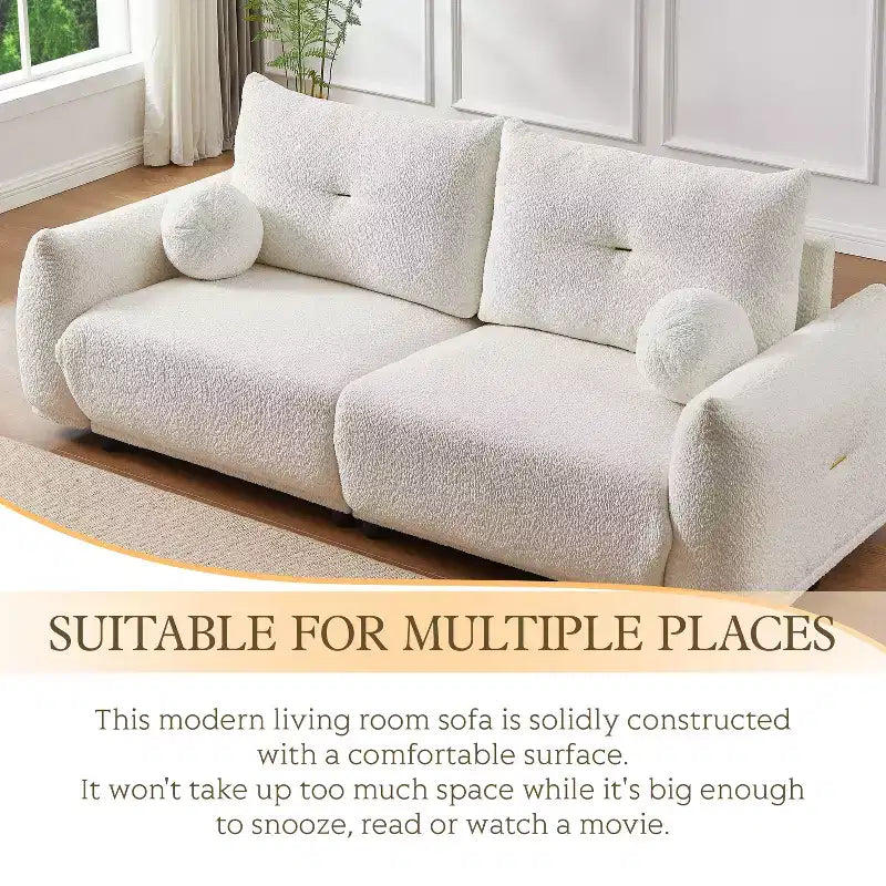 Divanetto ModernLuxe 90" L in Finta Lana di Agnello, Comodo Divano con 2 Cuscini a Sfera 4S