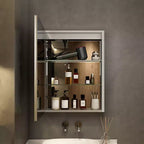 HBEZON Mobiletto a Specchio e LED con Illuminazione, Armadietto da Bagno Incassato/a Parete, 3 Modalità di Illuminazione, Dimmerabile, Anti-Appannamento, Presa Elettrica, Argento