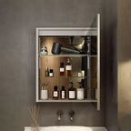 HBEZON Mobiletto a Specchio e LED con Illuminazione, Armadietto da Bagno Incassato/a Parete, 3 Modalità di Illuminazione, Dimmerabile, Anti-Appannamento, Presa Elettrica, Argento