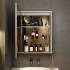 HBEZON Mobiletto a Specchio e LED con Illuminazione, Armadietto da Bagno Incassato/a Parete, 3 Modalità di Illuminazione, Dimmerabile, Anti-Appannamento, Presa Elettrica, Argento