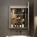 HBEZON Mobiletto a Specchio e LED con Illuminazione, Armadietto da Bagno Incassato/a Parete, 3 Modalità di Illuminazione, Dimmerabile, Anti-Appannamento, Presa Elettrica, Argento