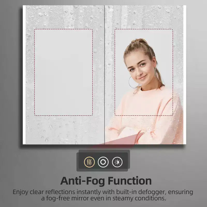 HBEZON Mobiletto a Specchio e LED con Illuminazione, Armadietto da Bagno Incassato/a Parete, 3 Modalità di Illuminazione, Dimmerabile, Anti-Appannamento, Presa Elettrica, Argento