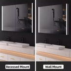 HBEZON Mobiletto a Specchio e LED con Illuminazione, Armadietto da Bagno Incassato/a Parete, 3 Modalità di Illuminazione, Dimmerabile, Anti-Appannamento, Presa Elettrica, Argento