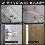 HBEZON Mobiletto a Specchio e LED con Illuminazione, Armadietto da Bagno Incassato/a Parete, 3 Modalità di Illuminazione, Dimmerabile, Anti-Appannamento, Presa Elettrica, Argento