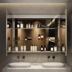 HBEZON Mobiletto a Specchio e LED con Illuminazione, Armadietto da Bagno Incassato/a Parete, 3 Modalità di Illuminazione, Dimmerabile, Anti-Appannamento, Presa Elettrica, Argento