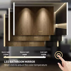 HBEZON Mobiletto a Specchio e LED con Illuminazione, Armadietto da Bagno Incassato/a Parete, 3 Modalità di Illuminazione, Dimmerabile, Anti-Appannamento, Presa Elettrica, Argento