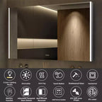 HBEZON Mobiletto a Specchio e LED con Illuminazione, Armadietto da Bagno Incassato/a Parete, 3 Modalità di Illuminazione, Dimmerabile, Anti-Appannamento, Presa Elettrica, Argento