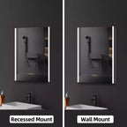 HBEZON Mobiletto a Specchio e LED con Illuminazione, Armadietto da Bagno Incassato/a Parete, 3 Modalità di Illuminazione, Dimmerabile, Anti-Appannamento, Presa Elettrica, Argento