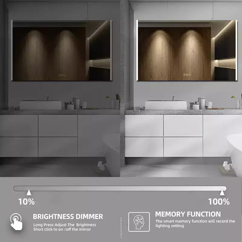 HBEZON Mobiletto a Specchio e LED con Illuminazione, Armadietto da Bagno Incassato/a Parete, 3 Modalità di Illuminazione, Dimmerabile, Anti-Appannamento, Presa Elettrica, Argento