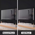 HBEZON Mobiletto a Specchio e LED con Illuminazione, Armadietto da Bagno Incassato/a Parete, 3 Modalità di Illuminazione, Dimmerabile, Anti-Appannamento, Presa Elettrica, Argento