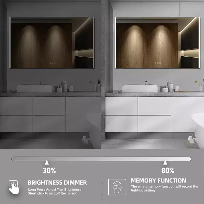 HBEZON Mobiletto a Specchio e LED con Illuminazione, Armadietto da Bagno Incassato/a Parete, 3 Modalità di Illuminazione, Dimmerabile, Anti-Appannamento, Presa Elettrica, Argento