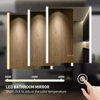HBEZON Mobiletto a Specchio e LED con Illuminazione, Armadietto da Bagno Incassato/a Parete, 3 Modalità di Illuminazione, Dimmerabile, Anti-Appannamento, Presa Elettrica, Argento