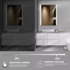 HBEZON Mobiletto a Specchio e LED con Illuminazione, Armadietto da Bagno Incassato/a Parete, 3 Modalità di Illuminazione, Dimmerabile, Anti-Appannamento, Presa Elettrica, Argento