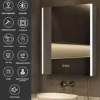 HBEZON Mobiletto a Specchio e LED con Illuminazione, Armadietto da Bagno Incassato/a Parete, 3 Modalità di Illuminazione, Dimmerabile, Anti-Appannamento, Presa Elettrica, Argento