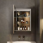 HBEZON Mobiletto a Specchio e LED con Illuminazione, Armadietto da Bagno Incassato/a Parete, 3 Modalità di Illuminazione, Dimmerabile, Anti-Appannamento, Presa Elettrica, Argento