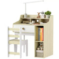 Qaba Kids Desk and Chair Set, Student Desk and Chair Set with Storage Shelves, Drawer, Kids Study Desk and Chair Set for 3-10 Years, White
