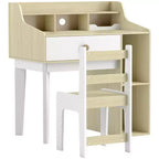 Qaba Scrivania e Sedia per Bambini, Scrivania e Sedia per Studenti con Ripiani Portaoggetti, Cassetto, Scrivania e Sedia da Studio per Bambini dai 3 ai 10 Anni, Bianco