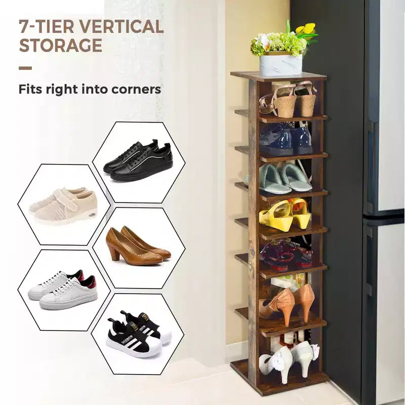 Costway Scarpiera in Legno a 7 Ripiani Scaffale Porta Scarpe Organizzatore Multiuso Scatola per Scarpe Bianco/Nero